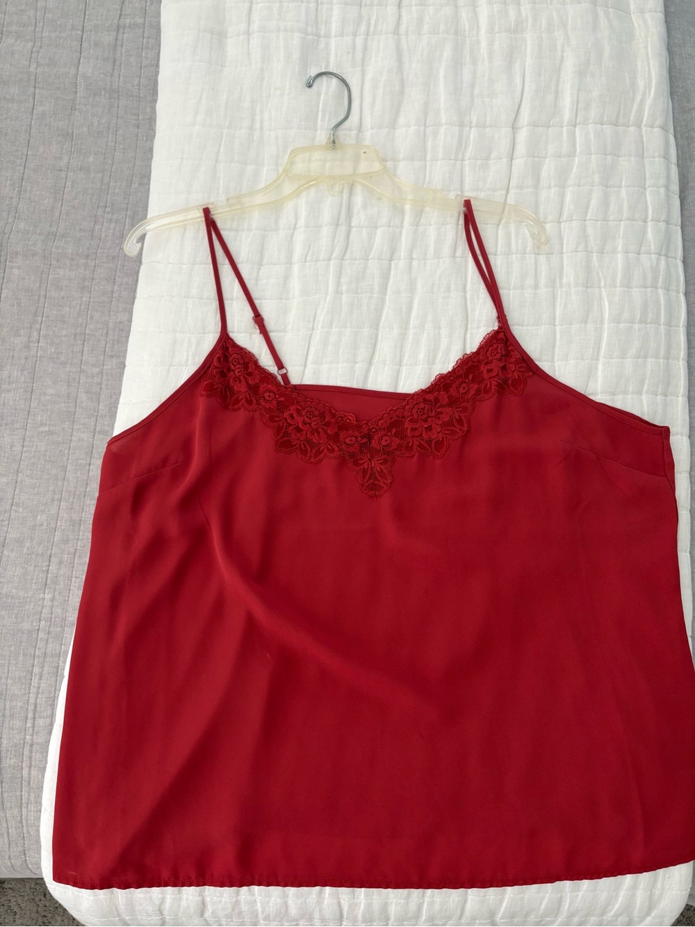 Satin Red Lace-Trim Camisole with Adjustable Straps
